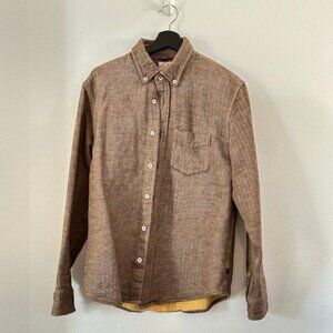 Relwen Chamois Lined Flannel Shirt Dark Camel Herringbone - Size L | Mens Shirt